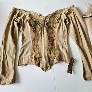 Marina Brazil Hand Painted Suede Off the ShoulderTop New With Tags Free Skirt